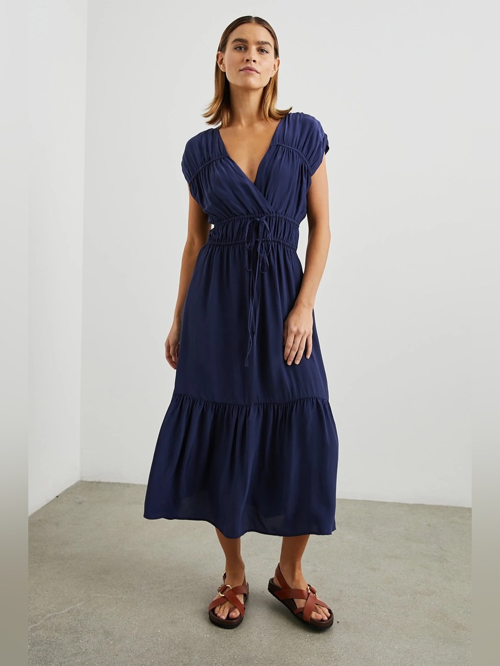 Rails Aletta Tiered Tie Waist Midi Dress Admiral Blue Women’s M